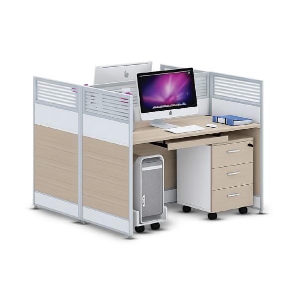 meja kerja 2 orang  dengan partisi (cubicle panel).